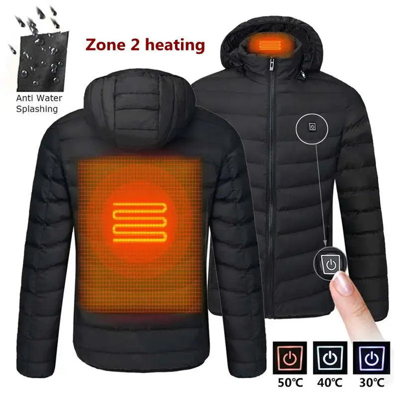 17 PCS heating Men Winter Warm USB Heating Jackets Smart Thermostat Pure Color Hooded Heated Clothing Waterproof  Warm Jackets