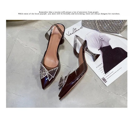 PVC Rhinestone Butterfly Women Sandals High Heels 2021 New Pointy Party Bride Shoes Clear Deisgner Pumps Zapatilla Mujer