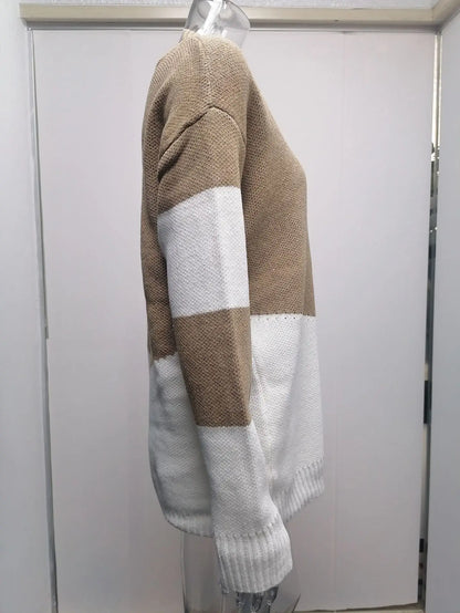 Pullovers Women Sweaters New long-sleeved 2021 Autumn Winters V Collar Loose Color Matching Sweaters Women Fashion OLN6057