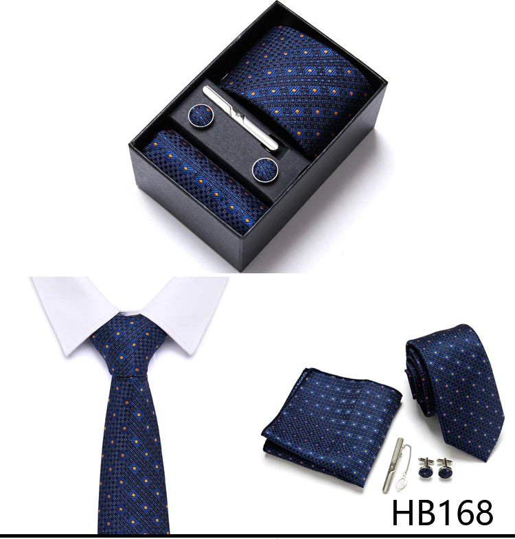 Top Quality 7.5 cm Business Ties Hanky Cufflink Set Tie Clips Green Necktie Corbatas For Men Wedding In Gift Box Gravatas