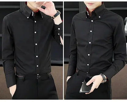 Mens Dress Shirts Spring and Autumn High Quality Long Sleeve Shirt Male Korean Slim Fit Business White Collared Shirt Oversized