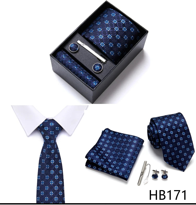 Top Quality 7.5 cm Business Ties Hanky Cufflink Set Tie Clips Green Necktie Corbatas For Men Wedding In Gift Box Gravatas