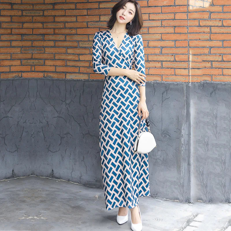 FANIECES Summer Wrap Dresses Women Sexy V Neck Split Maxi Dress Print Female Casual Beachwear Lace Up Party Vestidos Robe платье