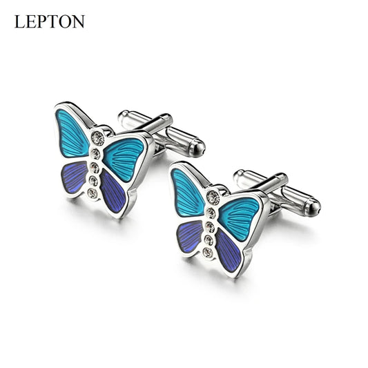Mens high quality crystal cuff links wedding groom gifts for Free shipping blue butterfly Cufflinks  Man shirt cuffs cufflink
