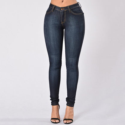 Vintage Women Jeans Slim Fit High Waist Denim Pencil Pants Bootcut Winter Pull-on Skinny Jeans Blue