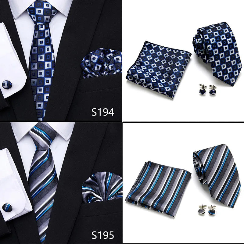 Hot Sale Holiday Gift Tie Pocket Squares Cufflink Set Necktie Dot Man Dark Grey Wedding Accessories Performance