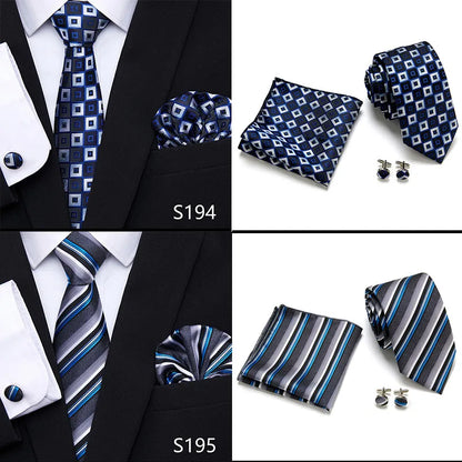 Hot Sale Holiday Gift Tie Pocket Squares Cufflink Set Necktie Dot Man Dark Grey Wedding Accessories Performance
