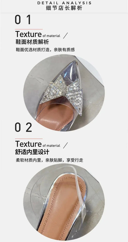PVC Rhinestone Butterfly Women Sandals High Heels 2021 New Pointy Party Bride Shoes Clear Deisgner Pumps Zapatilla Mujer