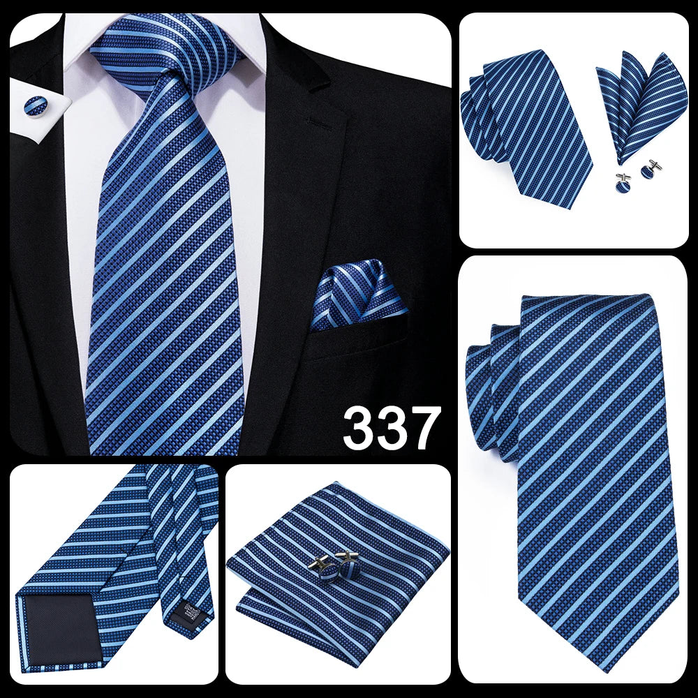 Hi-Tie Light Blue Solid Silk Wedding Nicktie For Men Hanky Cufflink Gift Men Tie Set Business Party Dropshipping Novelty Design