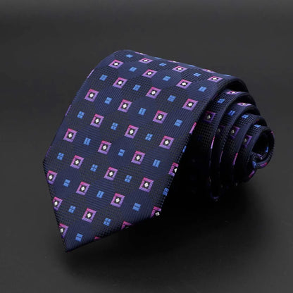 New Men's Tie Classic Solid Color Stripe Flower Floral 8cm Jacquard Necktie Accessories Daily Wear Cravat Wedding Party Gift