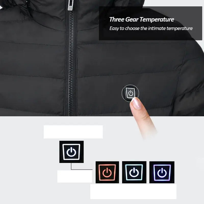 17 PCS heating Men Winter Warm USB Heating Jackets Smart Thermostat Pure Color Hooded Heated Clothing Waterproof  Warm Jackets