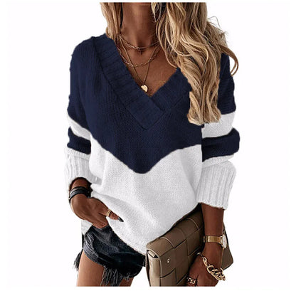 Pullovers Women Sweaters New long-sleeved 2021 Autumn Winters V Collar Loose Color Matching Sweaters Women Fashion OLN6057