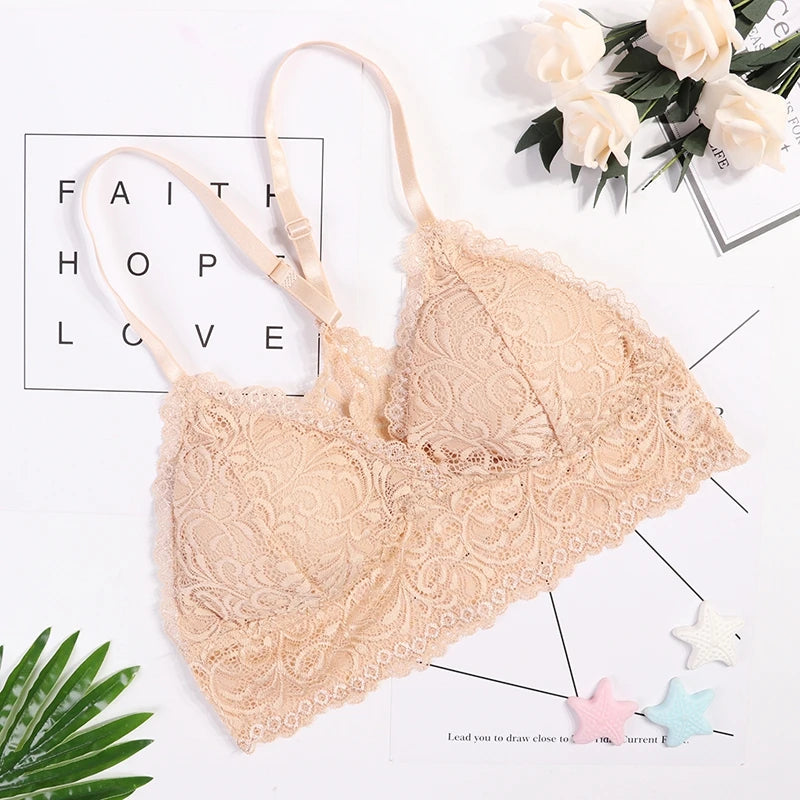 New Arrival Women Push Up Wireless Lace Bra Top Women Backless Bralette Underwear Lingerie Full Cup Hot