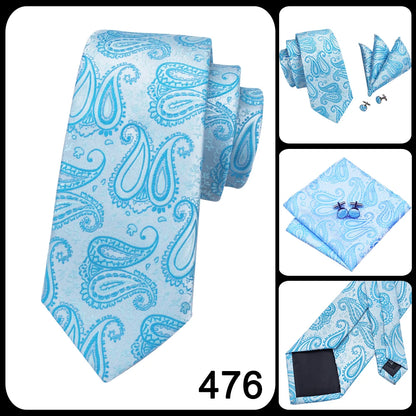 Hi-Tie Light Blue Solid Silk Wedding Nicktie For Men Hanky Cufflink Gift Men Tie Set Business Party Dropshipping Novelty Design