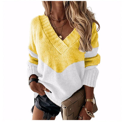 Pullovers Women Sweaters New long-sleeved 2021 Autumn Winters V Collar Loose Color Matching Sweaters Women Fashion OLN6057