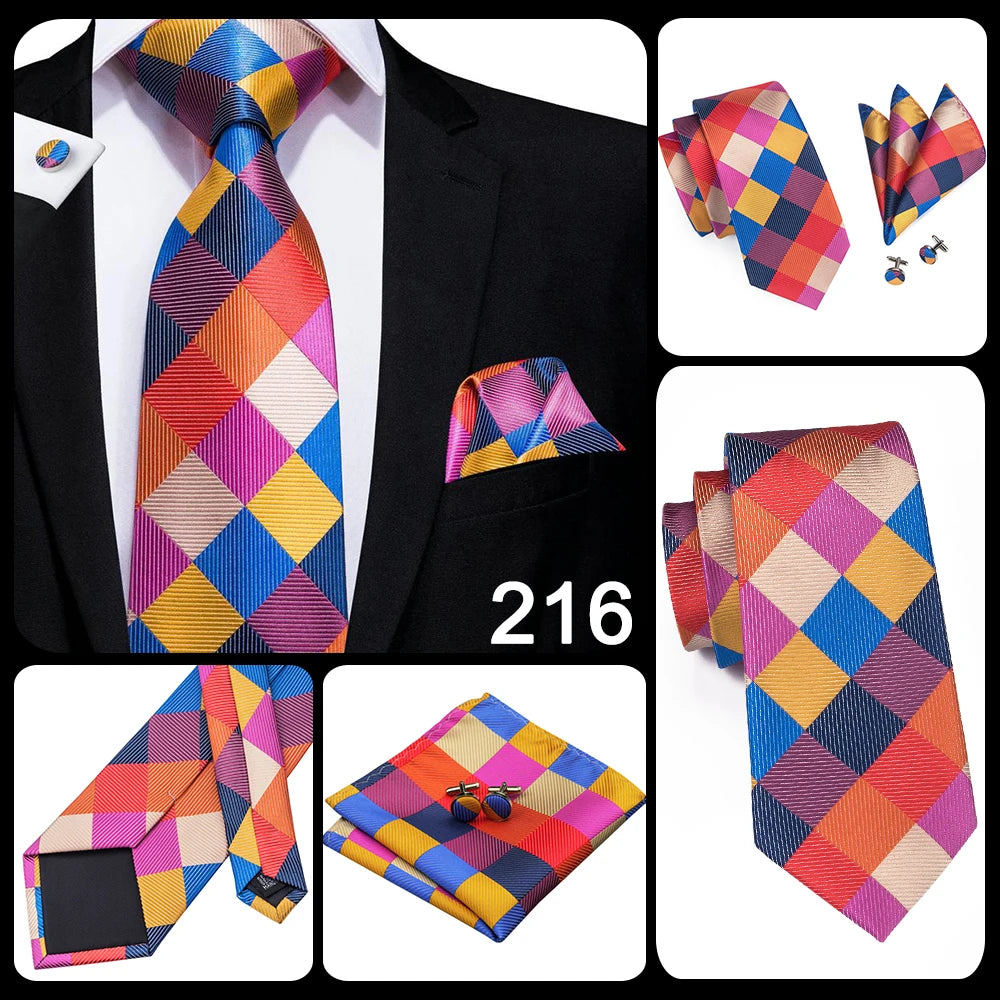 Hi-Tie Designer Silk Wedding Tie For Men Blue White Plaid Handky Cufflink Set Fashion Necktie For Men Business Party Wholesale