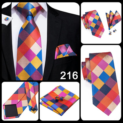 Hi-Tie Designer Silk Wedding Tie For Men Blue White Plaid Handky Cufflink Set Fashion Necktie For Men Business Party Wholesale