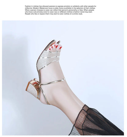 2024 New fashion Women's sandals Word Buckle  High Heels Summer New Fish Mouth Sexy Sandals Women's Shoes Gold