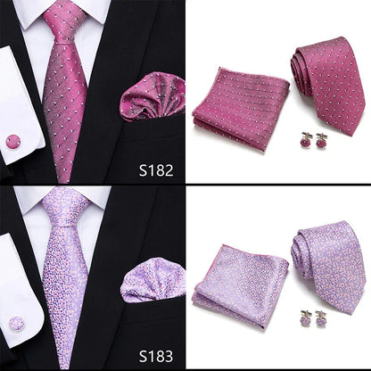 Hot Sale Holiday Gift Tie Pocket Squares Cufflink Set Necktie Dot Man Dark Grey Wedding Accessories Performance