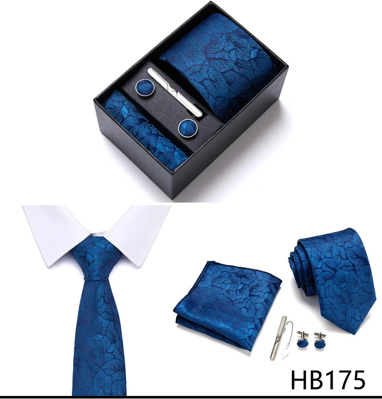 Top Quality 7.5 cm Business Ties Hanky Cufflink Set Tie Clips Green Necktie Corbatas For Men Wedding In Gift Box Gravatas