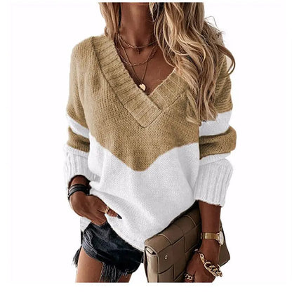 Pullovers Women Sweaters New long-sleeved 2021 Autumn Winters V Collar Loose Color Matching Sweaters Women Fashion OLN6057