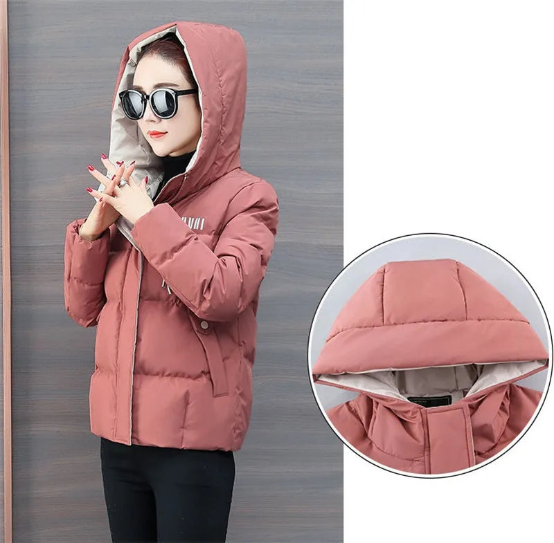 winter jacket women 2024 new Casual Parka Hooded Thick Down Cotton Padded Parka Female Jacket Short Coat Slim Warm Outwear