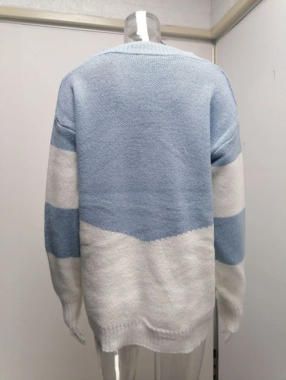 Pullovers Women Sweaters New long-sleeved 2021 Autumn Winters V Collar Loose Color Matching Sweaters Women Fashion OLN6057