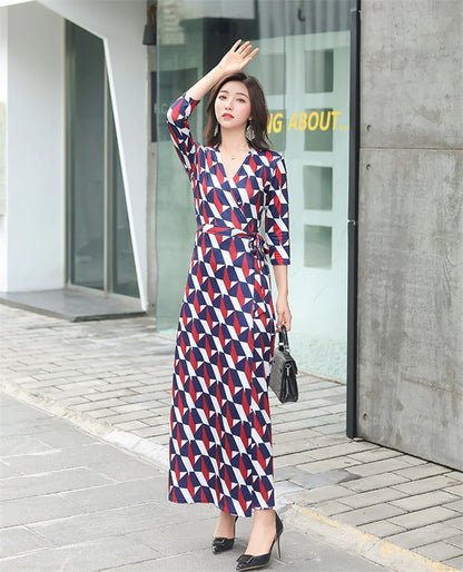 FANIECES Summer Wrap Dresses Women Sexy V Neck Split Maxi Dress Print Female Casual Beachwear Lace Up Party Vestidos Robe платье