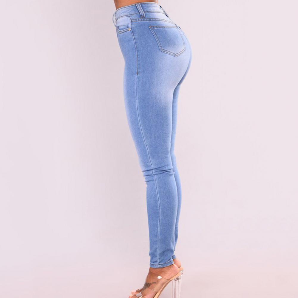 Vintage Women Jeans Slim Fit High Waist Denim Pencil Pants Bootcut Winter Pull-on Skinny Jeans Blue