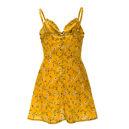 Sexy Sheath Floral Print Suspender Dresses For Women's Ladies Thin Straped Boycon off Shoulder Mini Dress Casual Daily Wear