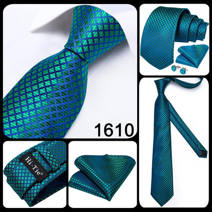 Hi-Tie Light Blue Solid Silk Wedding Nicktie For Men Hanky Cufflink Gift Men Tie Set Business Party Dropshipping Novelty Design