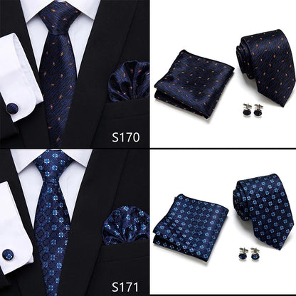 Hot Sale Holiday Gift Tie Pocket Squares Cufflink Set Necktie Dot Man Dark Grey Wedding Accessories Performance