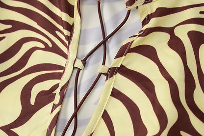 Shestyle Zebra Print Yellow Pencil Long Dresses Women V Neck Corss Hollow OUt Bandage Sexy Bodycon Party Wear Christmas Outfit