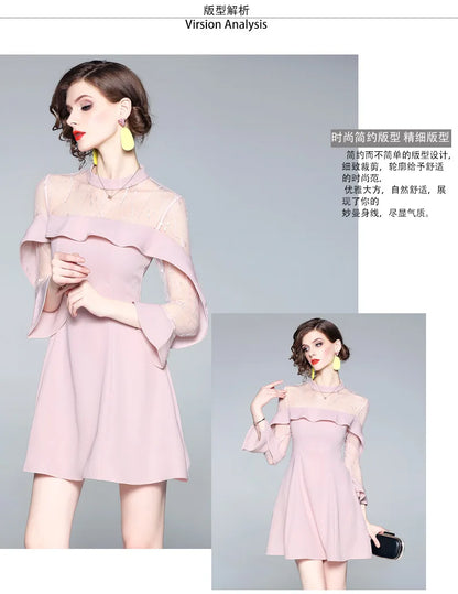 Spring and summer 2023 new women's mesh splicing Ruffle Dress celebrity perspective sheath dresses butterfly sleeve cloth
