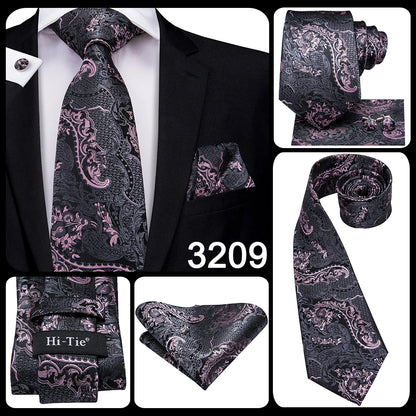 Hi-Tie 8.5cm Business Black Solid Paisley 100% Silk Men's Tie Neck Strip Ties for Men Formal Luxury Wedding Neckties Gravatas
