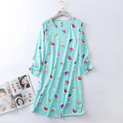 Spring Summer Women Casual Night Dress 100% Cotton Nightgown Female Lounge Long Sleepshirt Plus Size Dresses Vestidos feminino