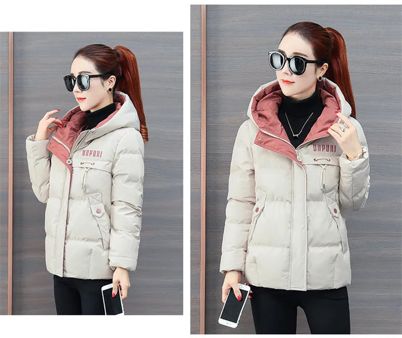 winter jacket women 2024 new Casual Parka Hooded Thick Down Cotton Padded Parka Female Jacket Short Coat Slim Warm Outwear