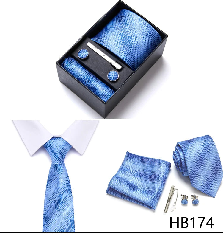 Top Quality 7.5 cm Business Ties Hanky Cufflink Set Tie Clips Green Necktie Corbatas For Men Wedding In Gift Box Gravatas