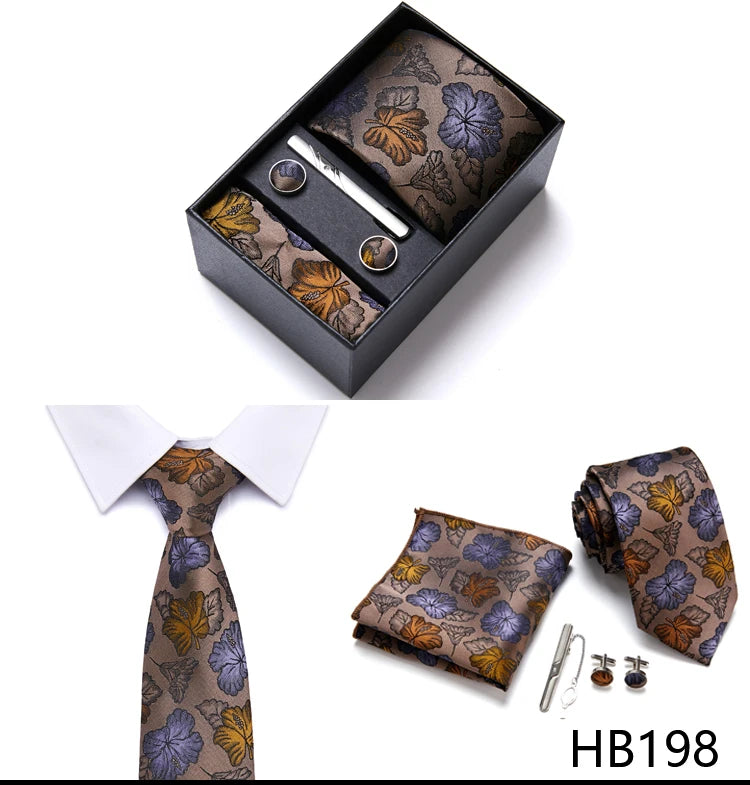 Top Quality 7.5 cm Business Ties Hanky Cufflink Set Tie Clips Green Necktie Corbatas For Men Wedding In Gift Box Gravatas