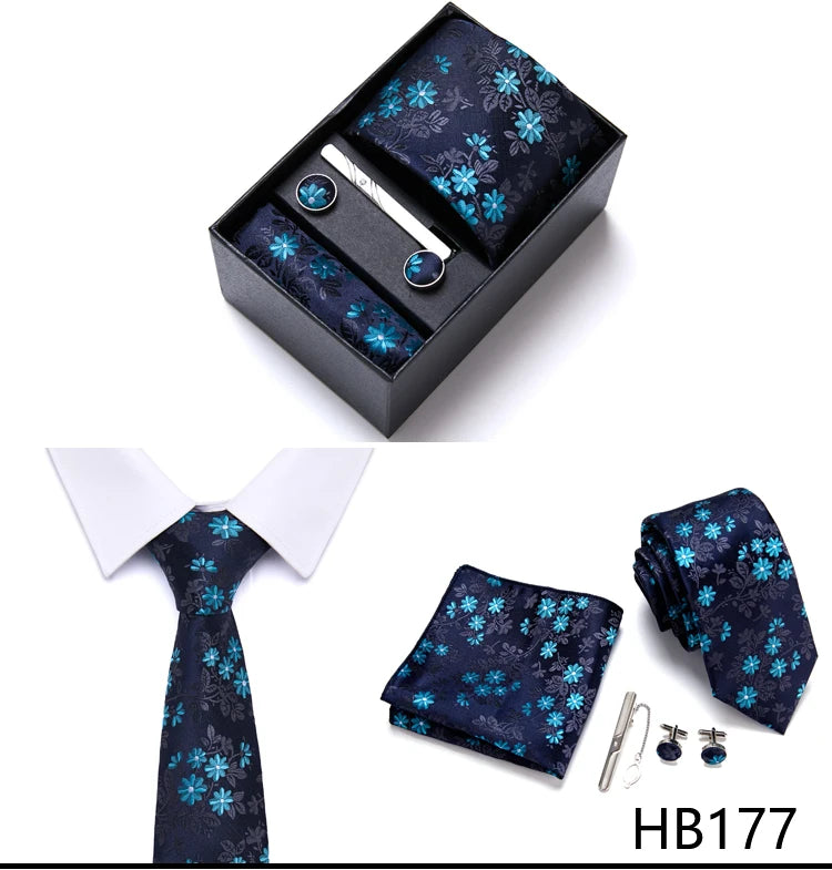 Top Quality 7.5 cm Business Ties Hanky Cufflink Set Tie Clips Green Necktie Corbatas For Men Wedding In Gift Box Gravatas