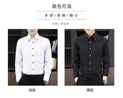 Mens Dress Shirts Spring and Autumn High Quality Long Sleeve Shirt Male Korean Slim Fit Business White Collared Shirt Oversized