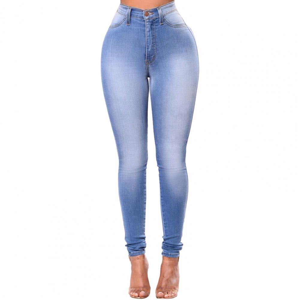 Vintage Women Jeans Slim Fit High Waist Denim Pencil Pants Bootcut Winter Pull-on Skinny Jeans Blue