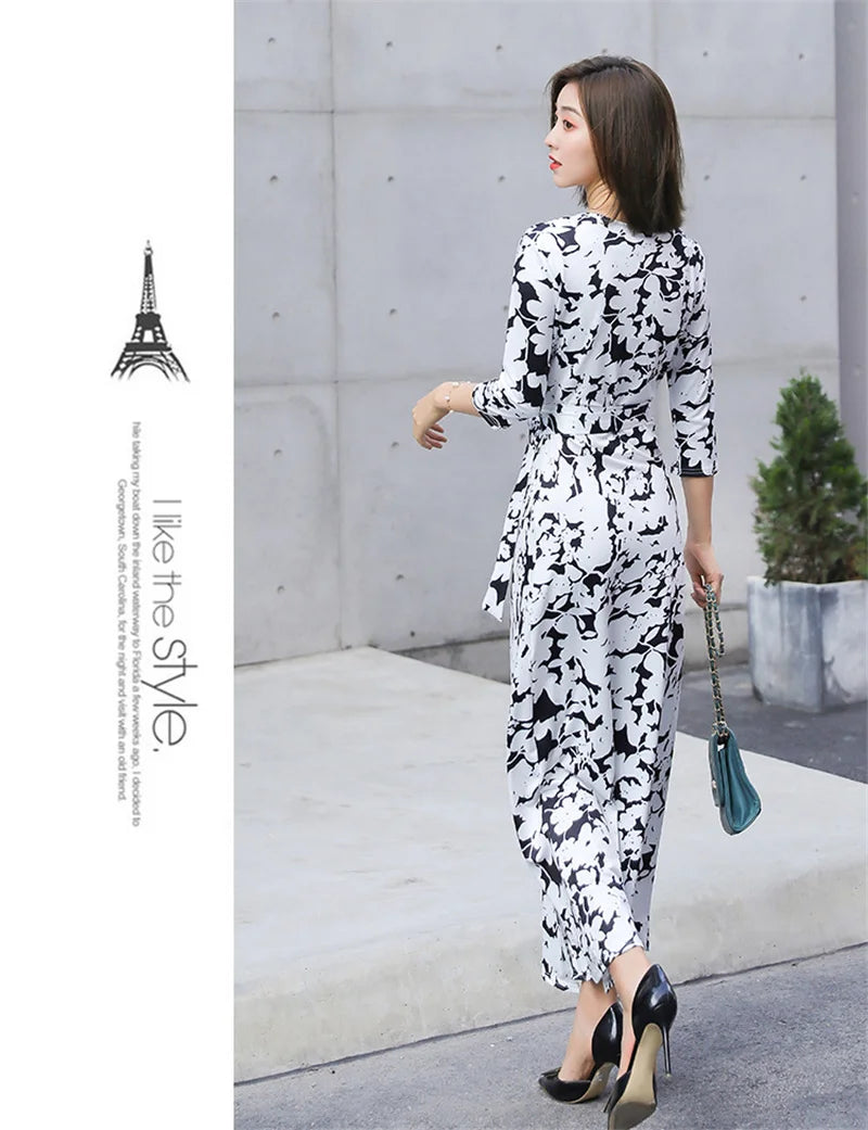 FANIECES Summer Wrap Dresses Women Sexy V Neck Split Maxi Dress Print Female Casual Beachwear Lace Up Party Vestidos Robe платье