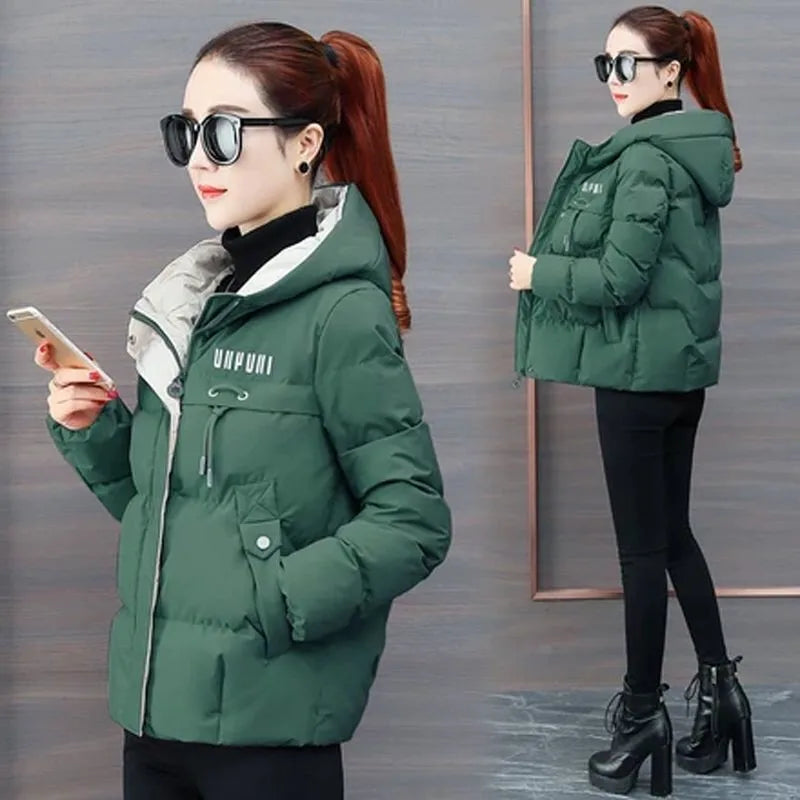 winter jacket women 2024 new Casual Parka Hooded Thick Down Cotton Padded Parka Female Jacket Short Coat Slim Warm Outwear