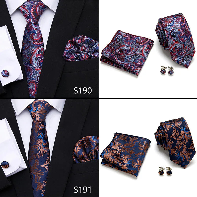 Hot Sale Holiday Gift Tie Pocket Squares Cufflink Set Necktie Dot Man Dark Grey Wedding Accessories Performance