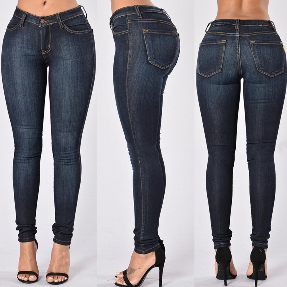 Vintage Women Jeans Slim Fit High Waist Denim Pencil Pants Bootcut Winter Pull-on Skinny Jeans Blue