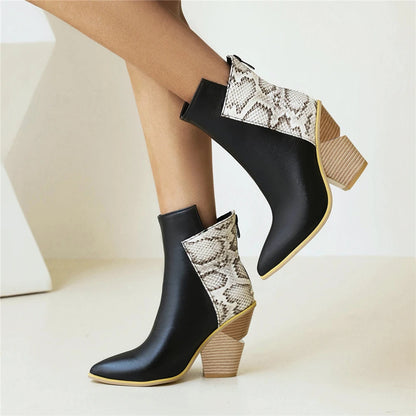 2024 Autumn Women Boots Pu Leather Wedge High Heel Ankle Boots Winter Cowboy Boots Fashion Western Boots Woman Denim Shoes Brown