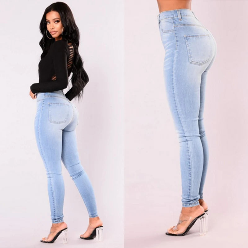 Sexy Jeans Women Denim Skinny Pants High Waist Stretch Lady Jeans Push Up Leggings Slim Pockets Button Pencil Jeans Women Pants