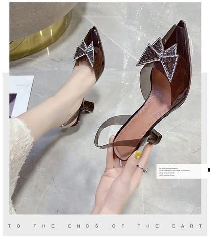 PVC Rhinestone Butterfly Women Sandals High Heels 2021 New Pointy Party Bride Shoes Clear Deisgner Pumps Zapatilla Mujer