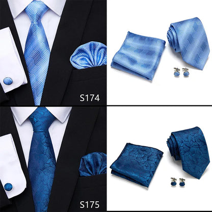 Hot Sale Holiday Gift Tie Pocket Squares Cufflink Set Necktie Dot Man Dark Grey Wedding Accessories Performance